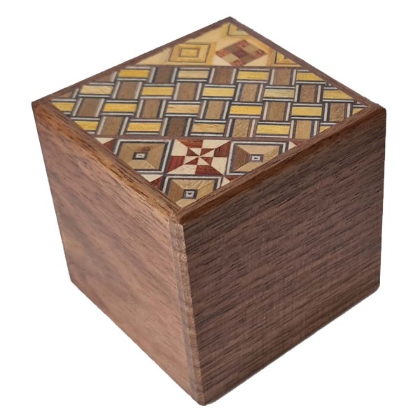 Himitsu Bako 2 Sun Cube 4 Steps Drawer Yosegi / Walnut Wood